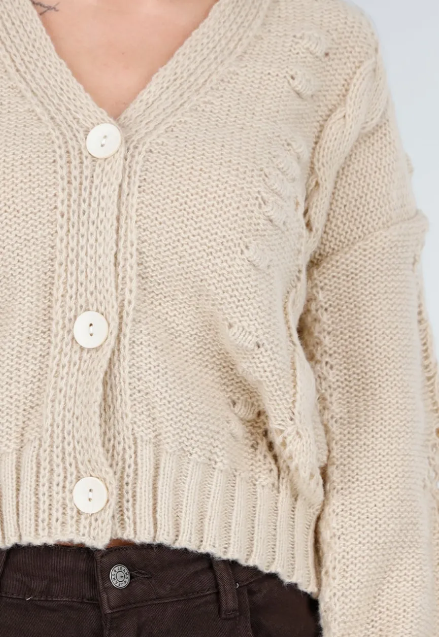 Vest met V-Hals en Lange Mouwen in Beige