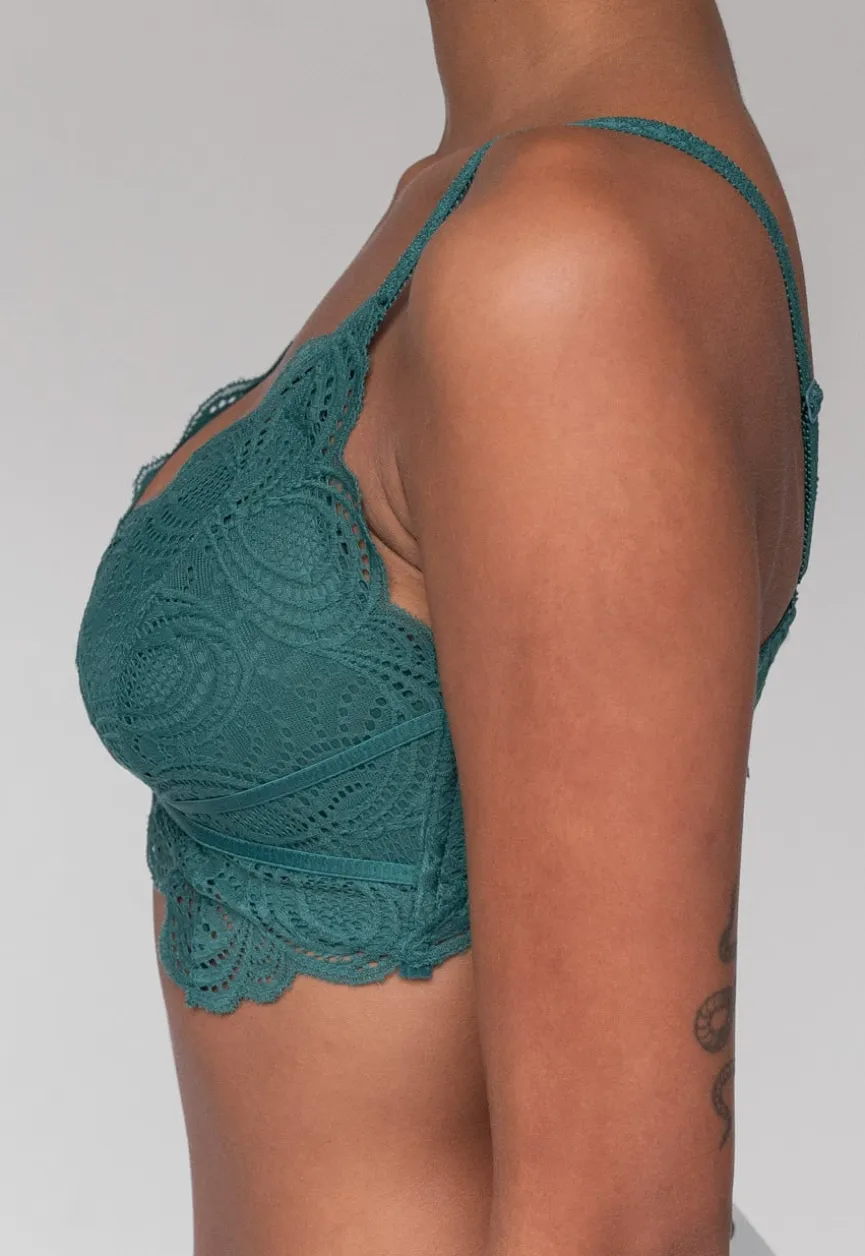 Voorgevormde Kanten Bralette in Zeegroen