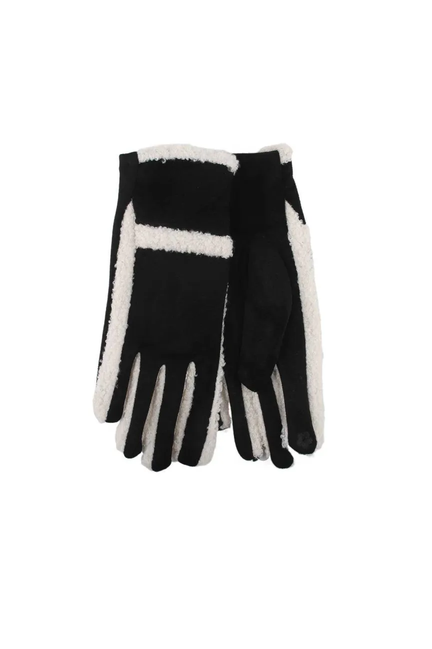 Warme Suède Handschoenen met Zachte Teddy Voering en Contrasterende Afwerking