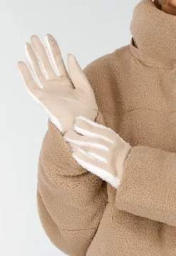 Warme Suède Handschoenen met Zachte Teddy Voering en Contrasterende Afwerking