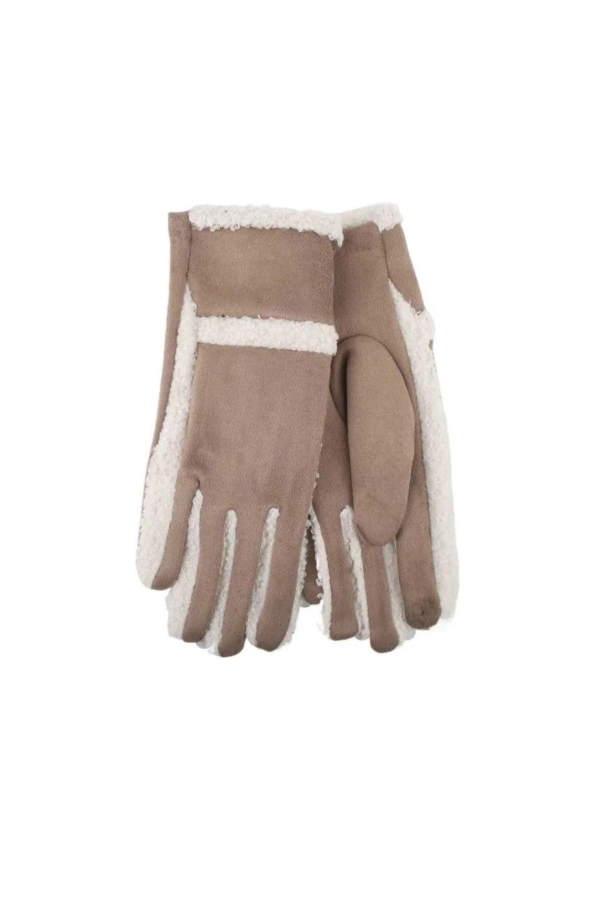Warme Suède Handschoenen met Zachte Teddy Voering en Contrasterende Afwerking