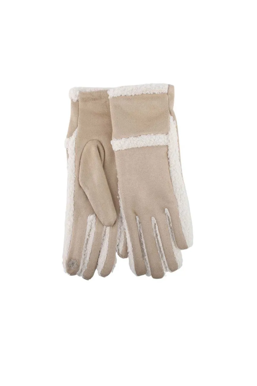 Warme Suède Handschoenen met Zachte Teddy Voering en Contrasterende Afwerking