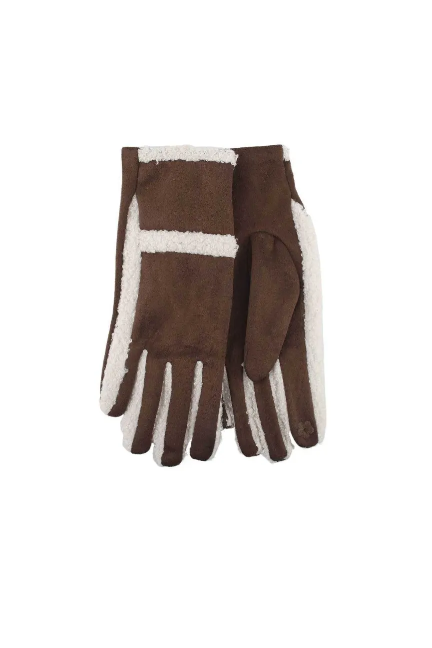 Warme Suède Handschoenen met Zachte Teddy Voering en Contrasterende Afwerking
