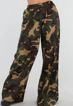 Wide Leg Broek met Camouflageprint en Elastische Taille