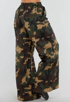 Wide Leg Broek met Camouflageprint en Elastische Taille