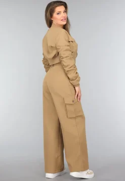 Wide Leg Cargo Set in Camel