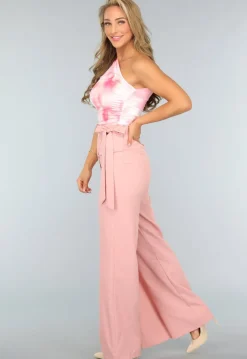 Wide Leg Pantalon met Overslag in Oudroze