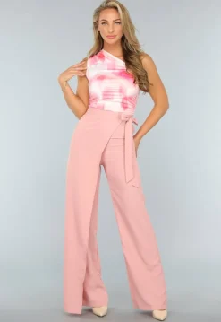 Wide Leg Pantalon met Overslag in Oudroze