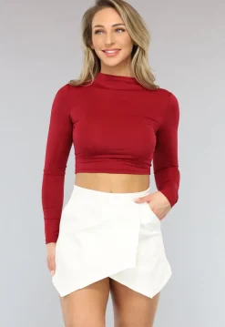 Wijnrode Crop Top met Lange Mouwen