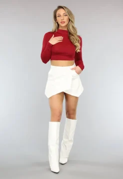 Wijnrode Crop Top met Lange Mouwen