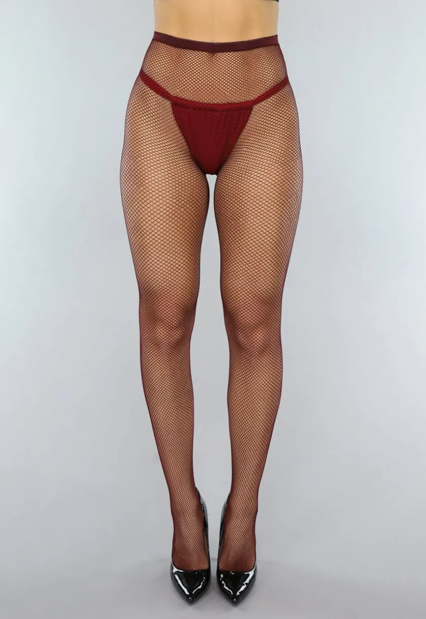 Wijnrode Fishnet Panty met Klein Patroon