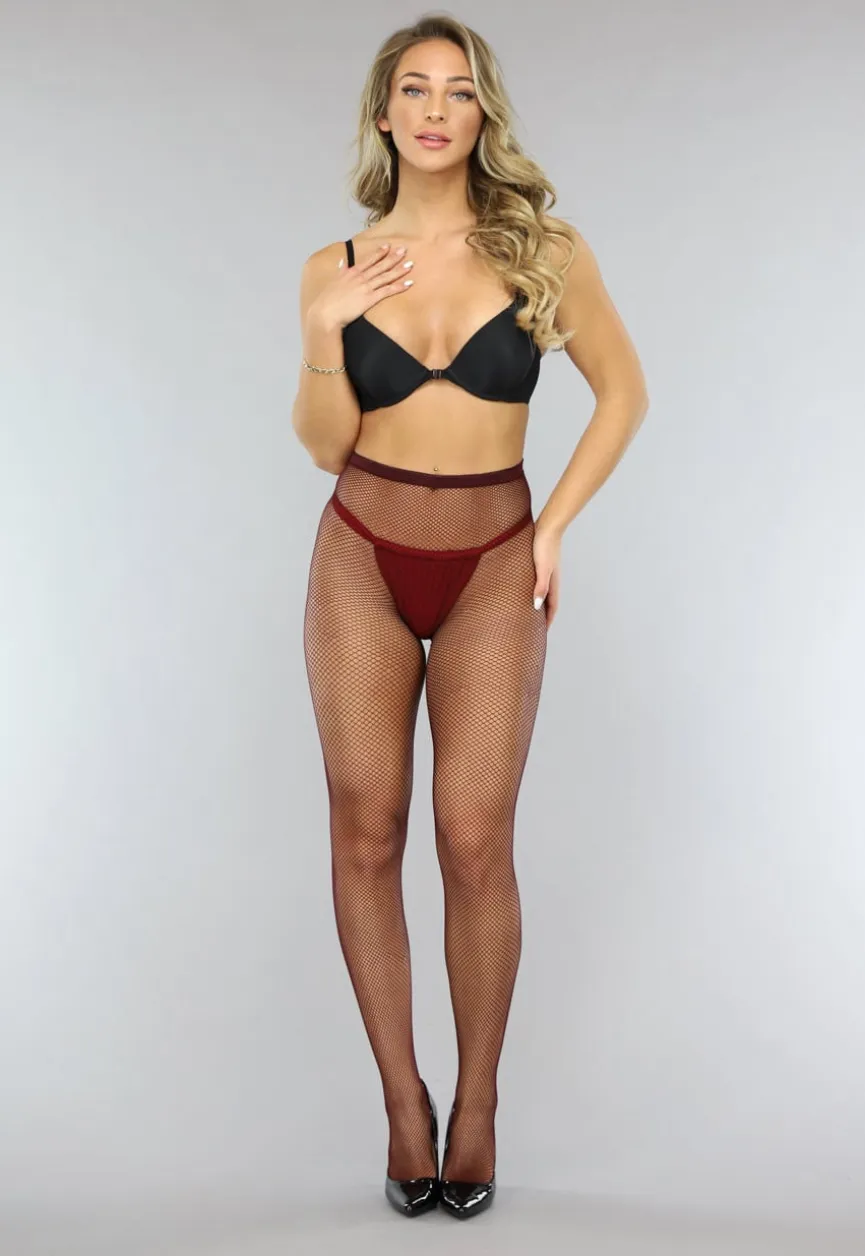 Wijnrode Fishnet Panty met Klein Patroon