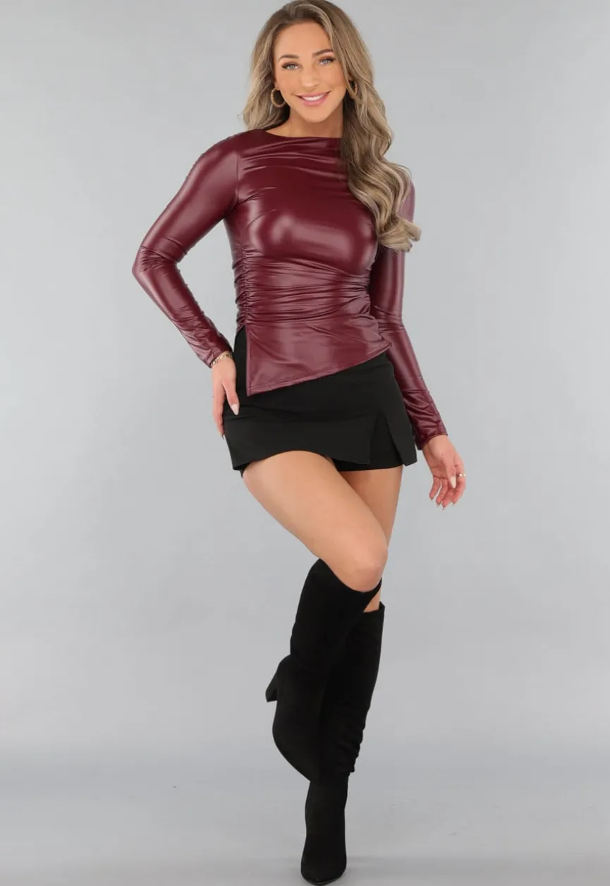 Wijnrode Longsleeve Top van Vegan Leer