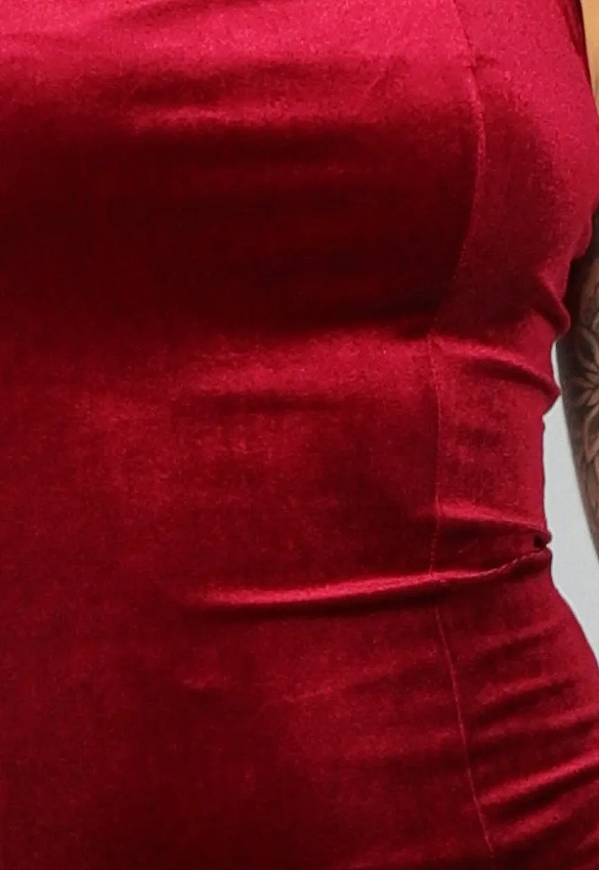 Wijnrode Velours Midi Jurk met Split