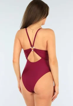 Wijnrood Badpak met Cut-out en Scrunch Detail