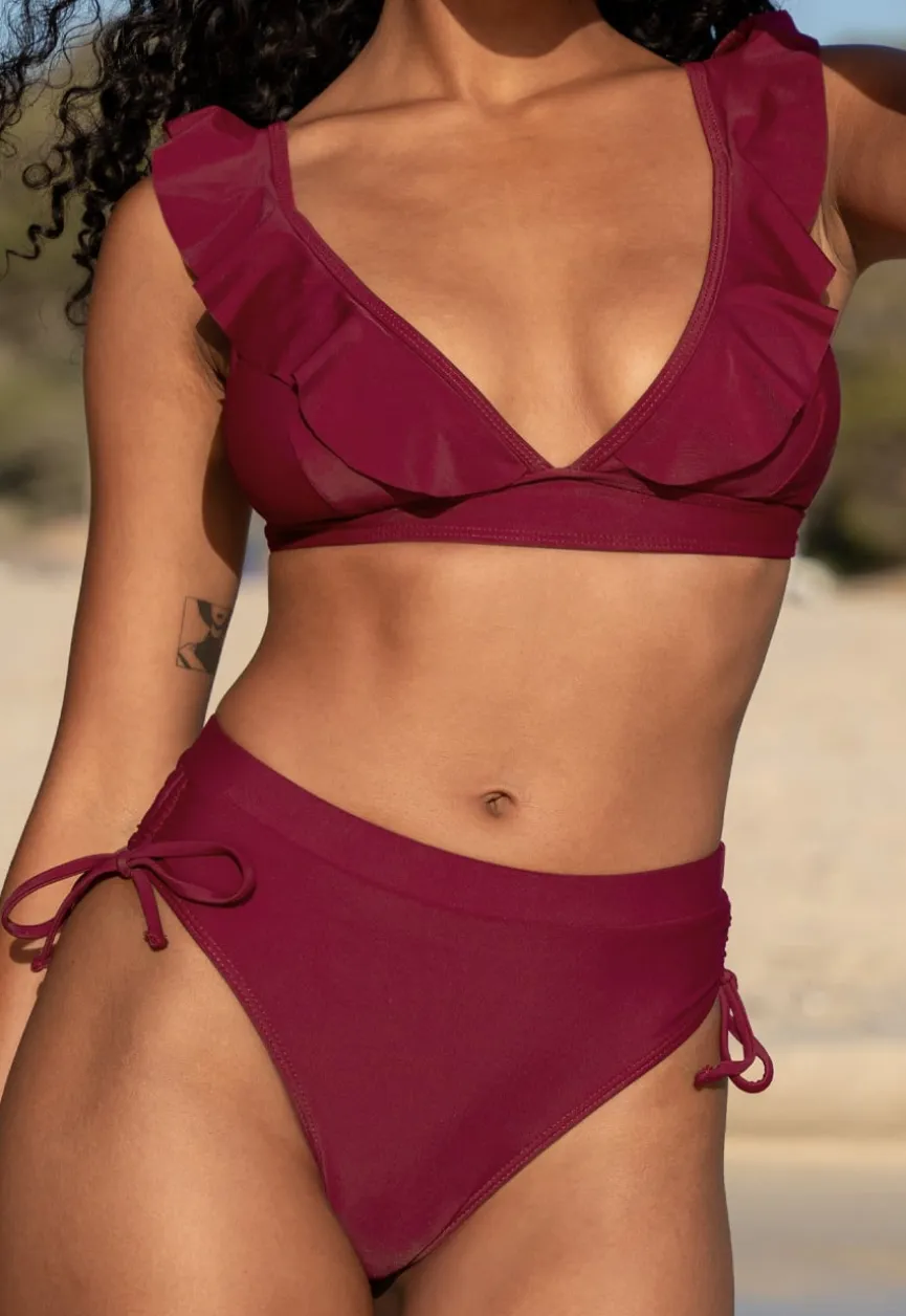 Wijnrood Bikini Broekje met Scrunch