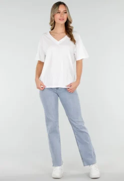 Wit Basic T-Shirt met V-Hals