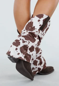 Wit-Bruine Cowprint Laarzen met Hakken en Western Look
