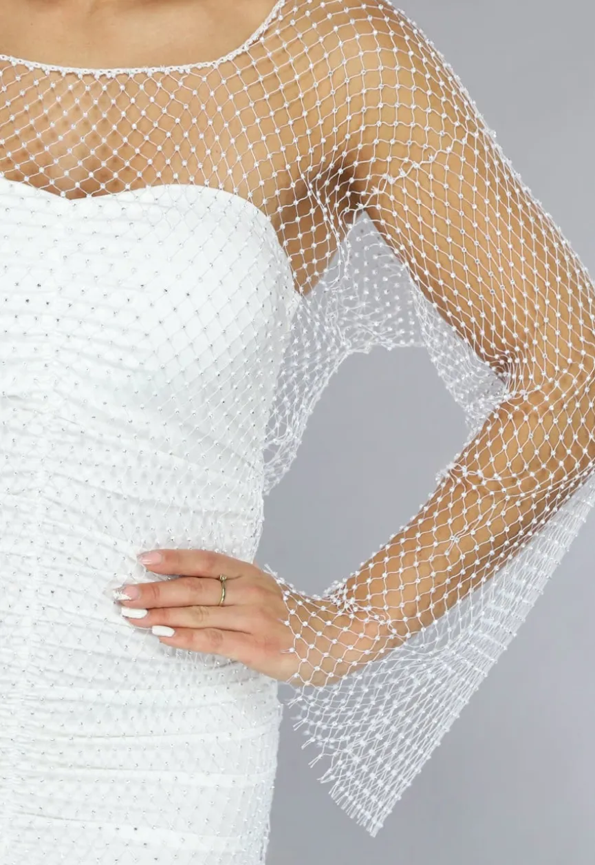 Wit Fishnet Jurkje met Strass