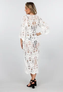 Wit Gehaakte Cover Up met See Through Patroon