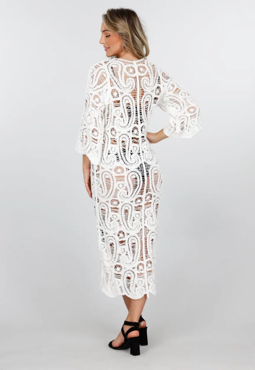 Wit Gehaakte Cover Up met See Through Patroon