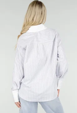 Wit Gestreepte Blouse met Strass Steentjes en Lange Mouwen