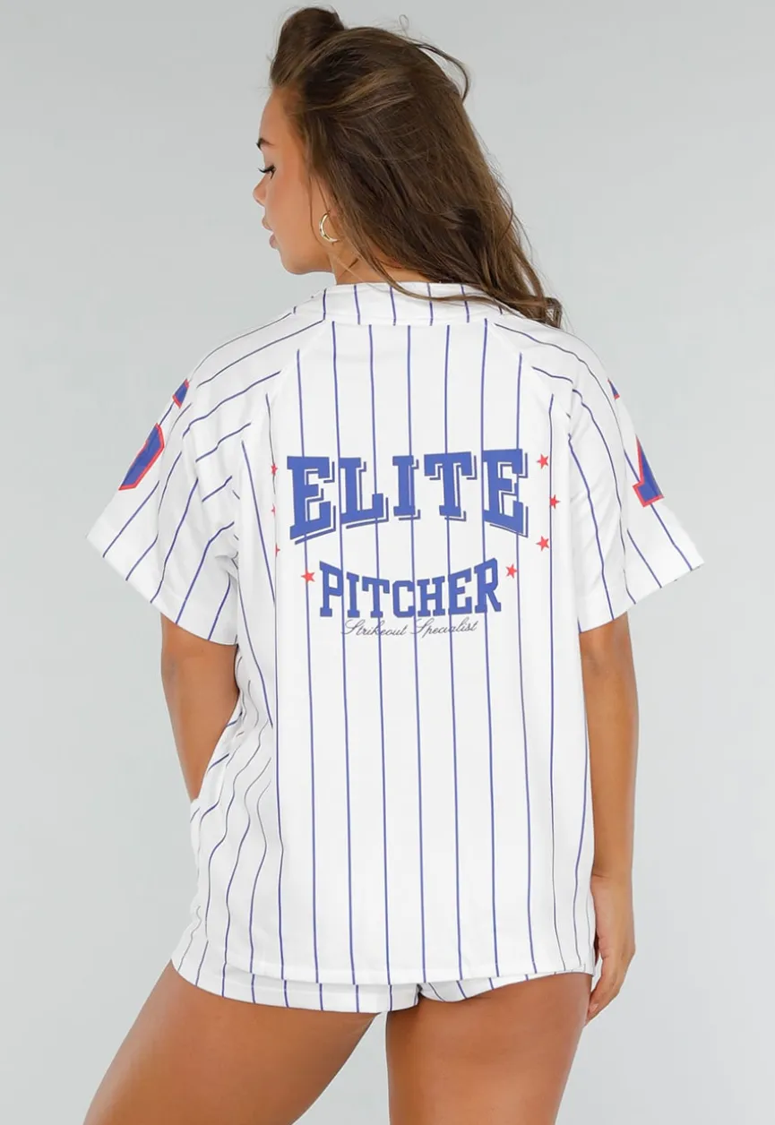 Wit Gestreept Stretchset met Sportprint en Knoopsluiting