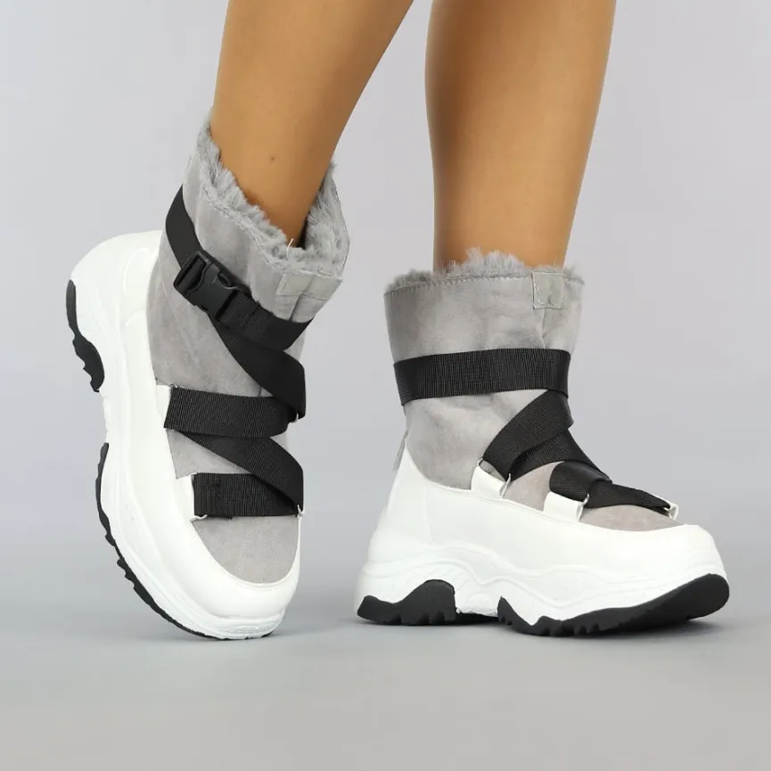 Wit/Grijze Instap Snowboots met Grove Zool