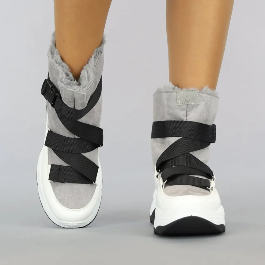 Wit/Grijze Instap Snowboots met Grove Zool