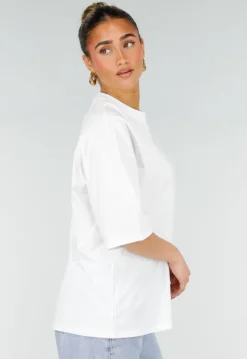 Wit Katoenen Oversized T-shirt met Roze Tekstprint op de Rug