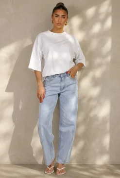 Wit Katoenen Oversized T-shirt met Roze Tekstprint op de Rug