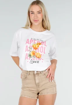 Wit Katoenen T-shirt met Aperol Print en Korte Mouwen