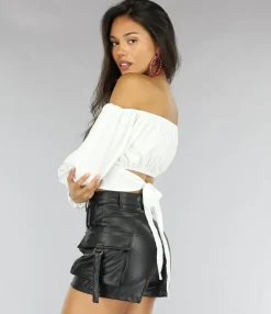 Wit Off Shoulder Topje met Pofmouwen
