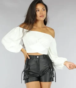 Wit Off Shoulder Topje met Pofmouwen