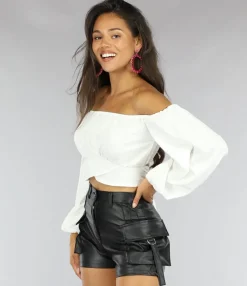 Wit Off Shoulder Topje met Pofmouwen