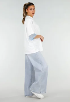 Wit Oversized T-Shirt met Blauw Kant