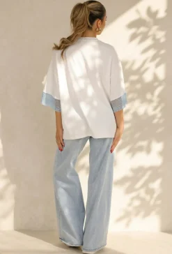 Wit Oversized T-Shirt met Blauw Kant