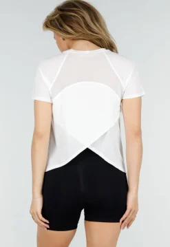 Wit Sport T-Shirt met Mesh Rug en Korte Mouwen