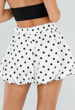 Witte Ballon Short met Zwarte Stippen en Bubble Hem