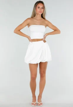 Witte Ballon Skort met Geplooid Overslag Detail