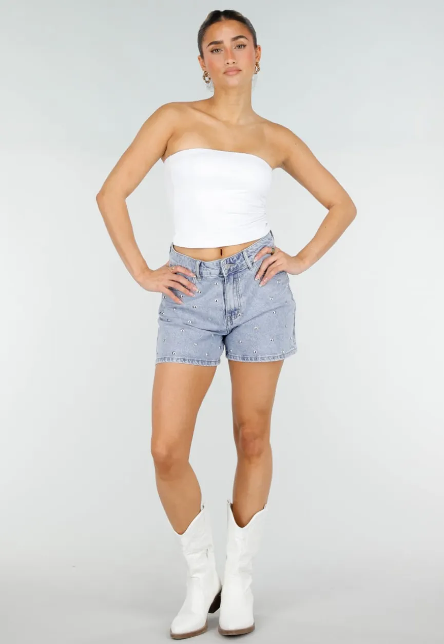 Witte Bandeau Top met Pads en Aansluitende Pasvorm