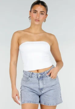 Witte Bandeau Top met Pads en Aansluitende Pasvorm