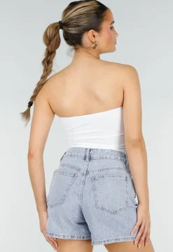 Witte Bandeau Top met Pads en Aansluitende Pasvorm
