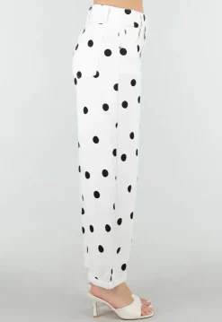 Witte Barrel Jeans met Zwarte Stippen en Hoge Taille