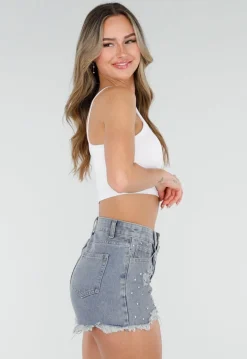 Witte Basic Stretch Crop Top met Pads