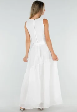 Witte Bloemen Crop Top met Mouwloos Model