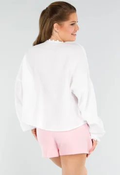 Witte Blouse met Koordsluitingen en Hartvormige Zakken