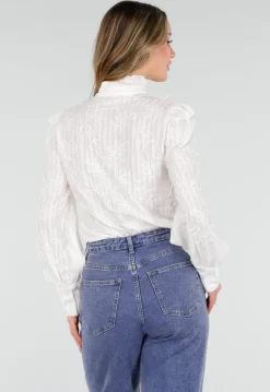 Witte Blouse met Ruches en Lange Mouwen