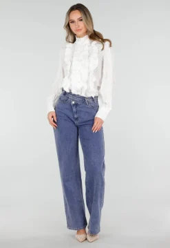 Witte Blouse met Ruches en Lange Mouwen