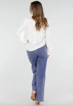Witte Blouse met Ruches en Lange Mouwen